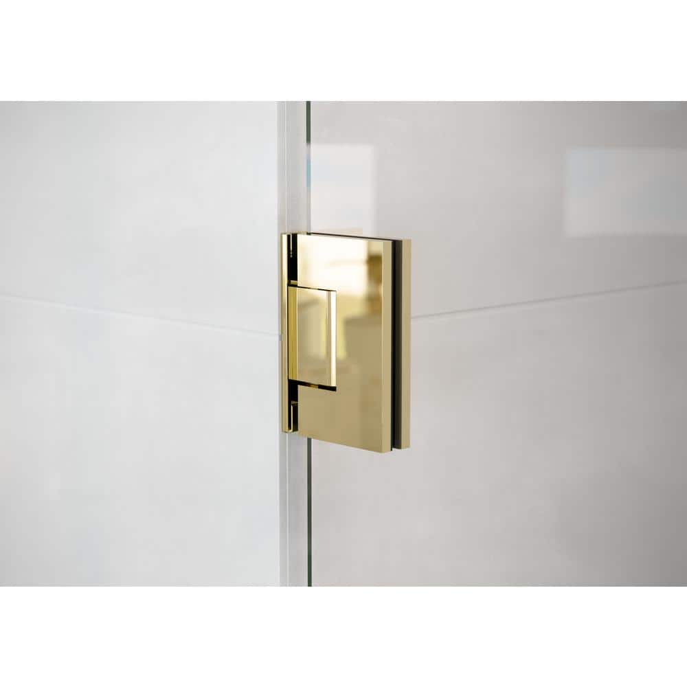 Polished Brass Frameless Glass Shower Door with Hinges, 78" x 53.75"