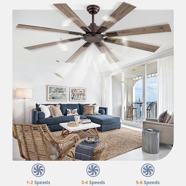 Indoor/Covered Outdoor 65 in. Light Oak Downrod Mount 8 Blades Ceiling Fan with Remote Control, 6-Speed Adjustable