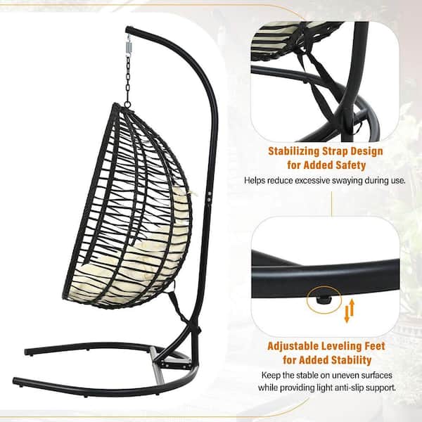 Black Wicker Foldable Outdoor Rattan Egg Chair Patio Swing Chair