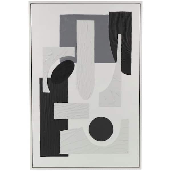 Litton Lane 1- Panel Abstract Textured Framed Wall Art Print with Various Geometric Shapes and Black Accents 59 in. x 40 in.
