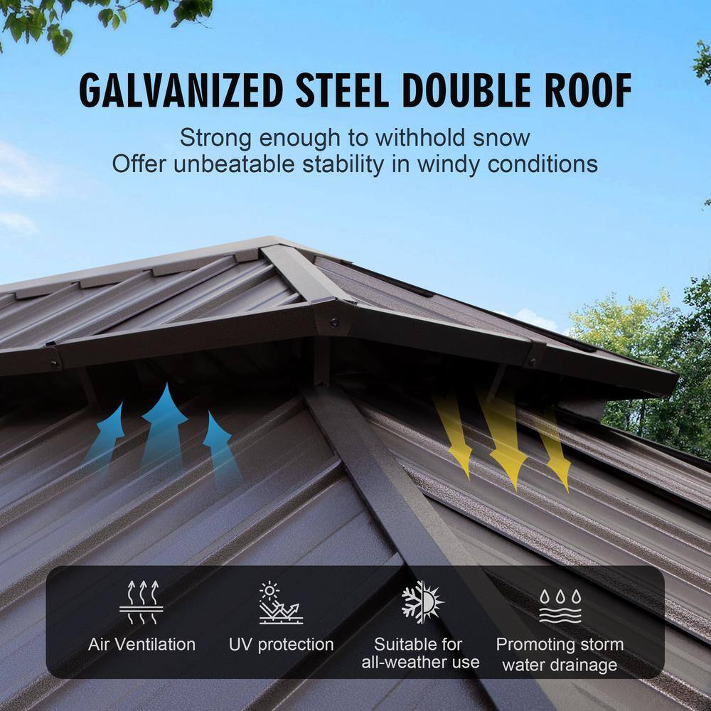 Gray 12x16ft Hardtop Gazebo with Nettings and Curtains