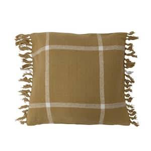Cotton Flannel Plaid Pillow with Fringe