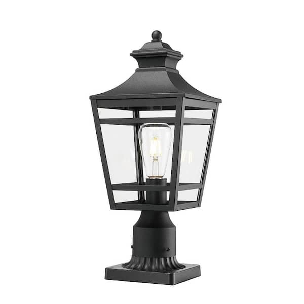 Tidoin 1-Light Black Aluminum Hardwired Outdoor Waterproof Post Light Set with No Bulbs Included and Clear Glass