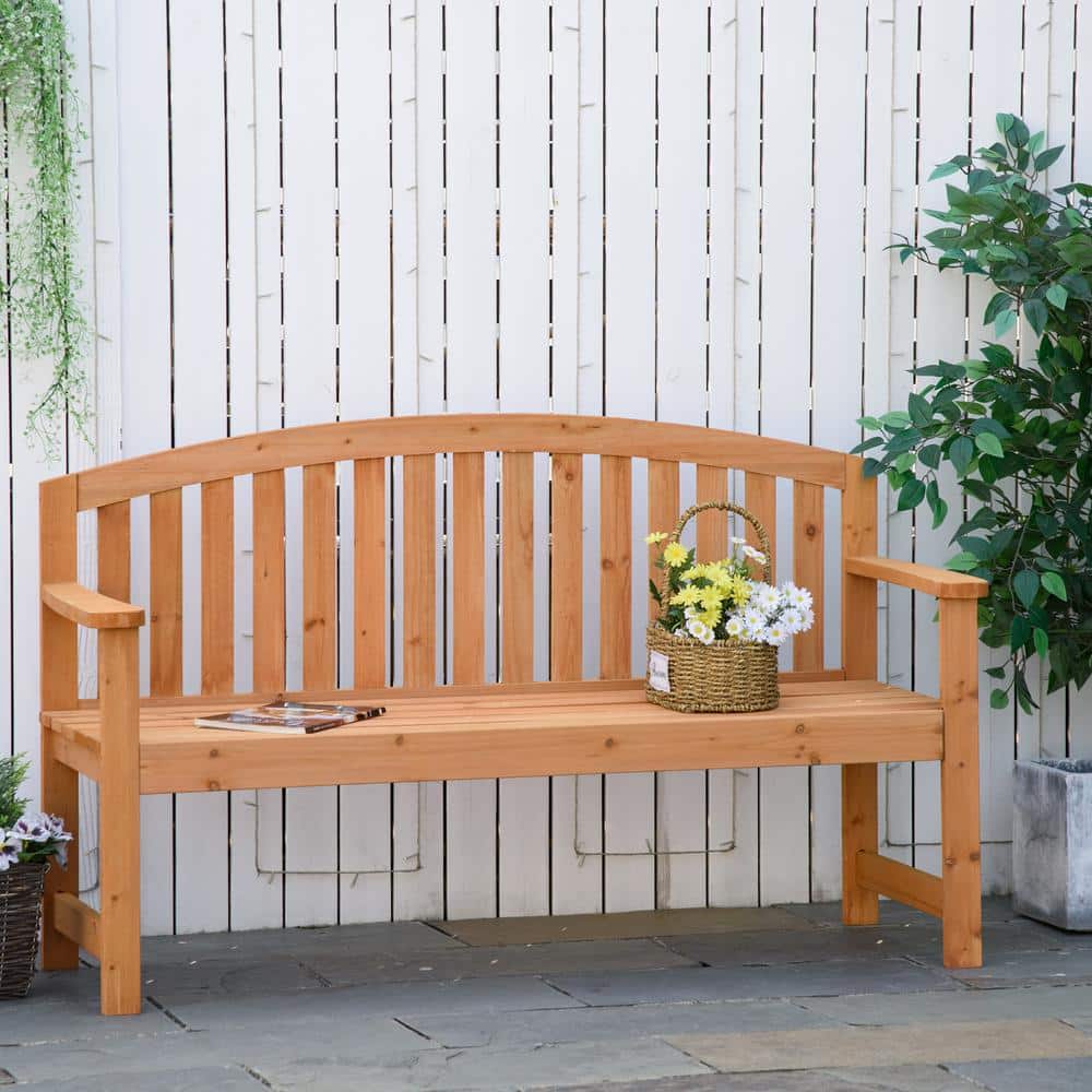 Natural Fir Wood 3-Seater Outdoor Garden Bench with Slatted Design