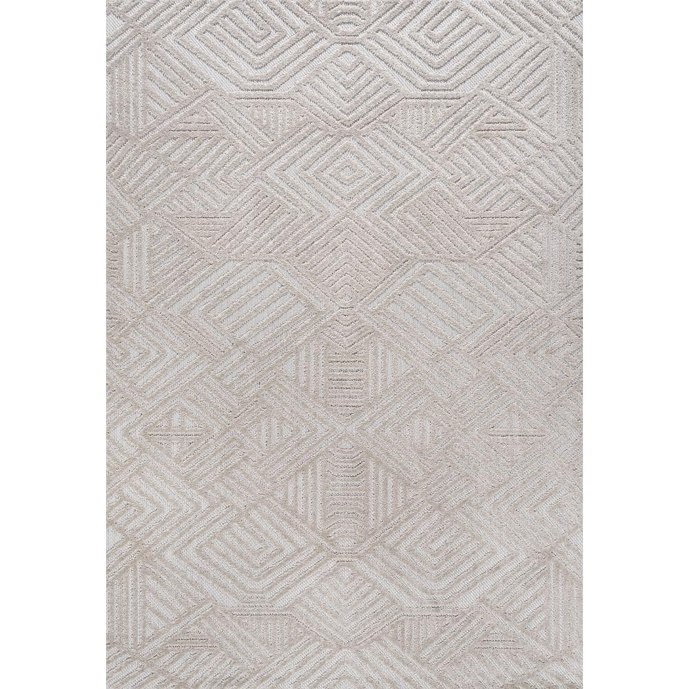 Jordan High-Low Pile Beige Geometric Indoor/Outdoor Area Rug