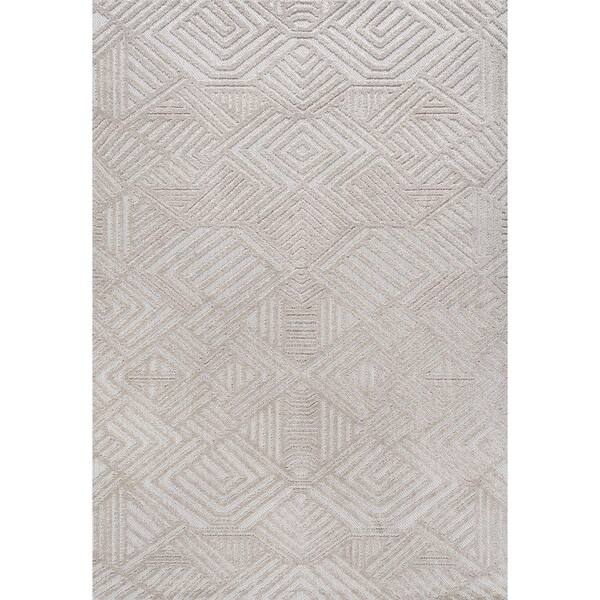 Jordan High-Low Pile Art Deco Geometric Beige 5 ft. x 8 ft. Indoor/Outdoor Area Rug
