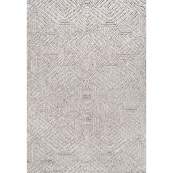 Jordan High-Low Pile Art Deco Geometric Beige 8 ft. x 10 ft. Indoor/Outdoor Area Rug