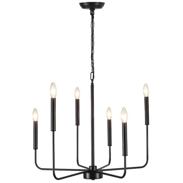 ADSENSTY Modern 6-Light Black Linear Candlestick Chandelier Farmhouse Vintage Pendant Light