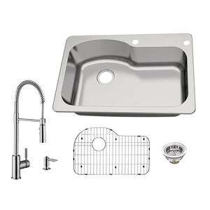 All-in-One Dual Mount 18-Gauge Stainless Steel 33 in. 2-Hole Euro Style Single Bowl Kitchen Sink with Kitchen Faucet