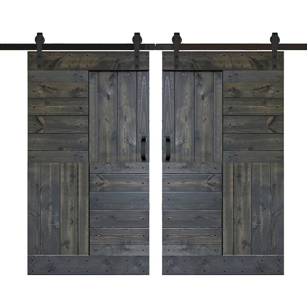 ISLIFE S Series 84 in. x 84 in. Carbon Gray Finished DIY Solid Wood Double Sliding Barn Door with Hardware Kit