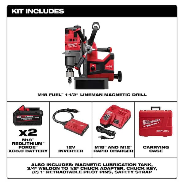 M18 FUEL 18V Lithium-Ion Brushless Cordless 1-1/2 in. Lineman Magnetic Drill High Demand Kit w/ Two 8.0Ah Batteries