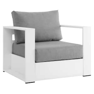 Tahoe Removable Cushions in White Powder-Coated Aluminum Outdoor Patio Lounge Chair with Gray Cushions