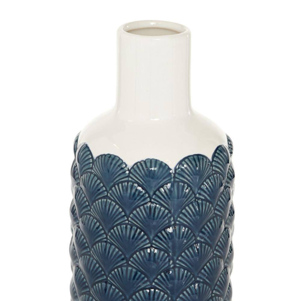 13" Blue and White Ceramic Scallop Decorative Vase