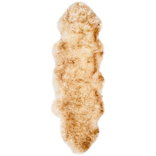 Sheep Skin 2 ft. x 8 ft. Off White/Coco Brown Solid Color Gradient Runner Rug
