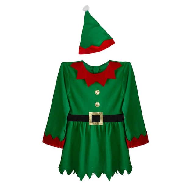 Children Kids Christmas Elf Hat Dark Green & Red Trim w/ Silver Bell Fancy Dress 