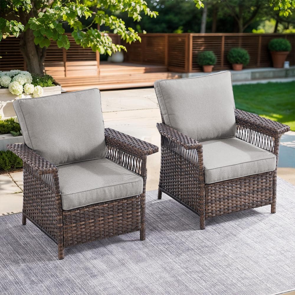 Gymojoy StLouis Brown Wicker Outdoor Lounge Chair with Gray Cushions GM ...