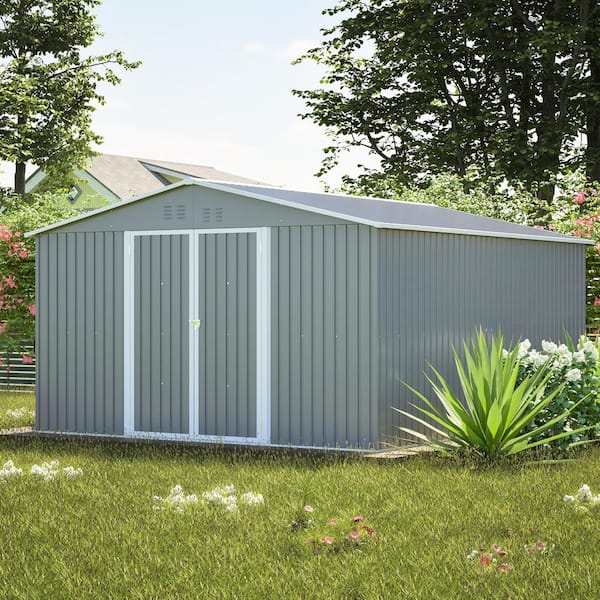 11 ft. W x 13 ft. D Outdoor Galvanized Metal Tool Storage Shed in Gray (140 sq. ft. )
