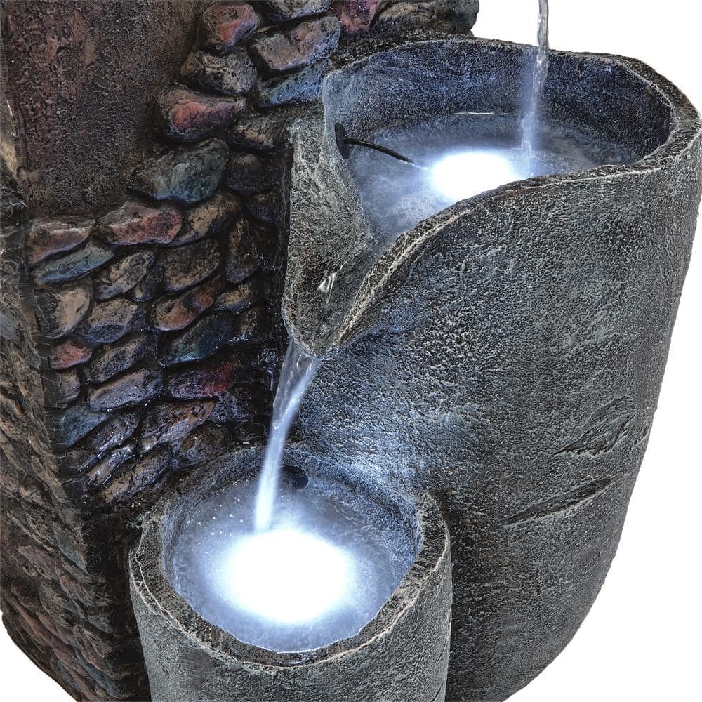 42" Gray Polyresin 4-Tier Outdoor Fountain with LED Lights