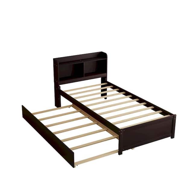 wetiny Brown Wood Frame Twin Platform Bed