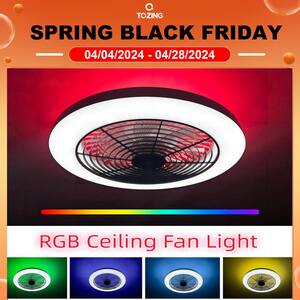 20 in. LED Indoor Black Low Profile RGB Flush Mount Ceiling Fan with Light Alexa Google Assistant Remote App Control