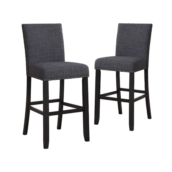 Benjara 44 in. Gray Bar Chair with Fabric Seat and Nailhead Trim (Set of 2)