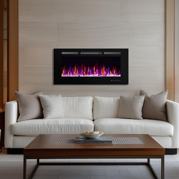 Delandgrand 45 in. Wall-Mounted & Recessed Fireplace Inserts, Multicolor Flame, Remote Control, APP, Voice control,Thermostat,Timer,