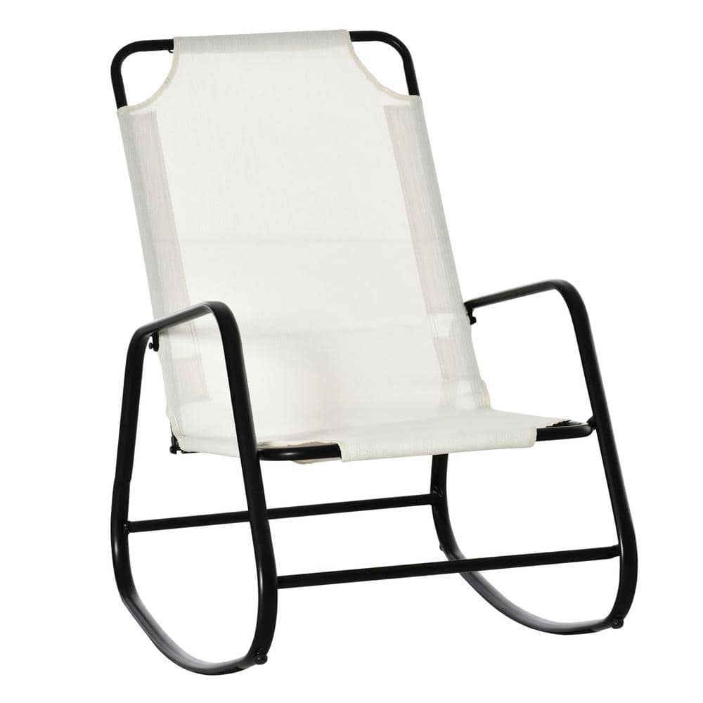 Cream White Steel Frame Outdoor Rocking Chair with Sling Fabric