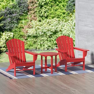 Mason Red 3-Piece Poly Plastic Outdoor Patio Classic Adirondack Fire Pit Chair Set With 2-Chairs and Side Table