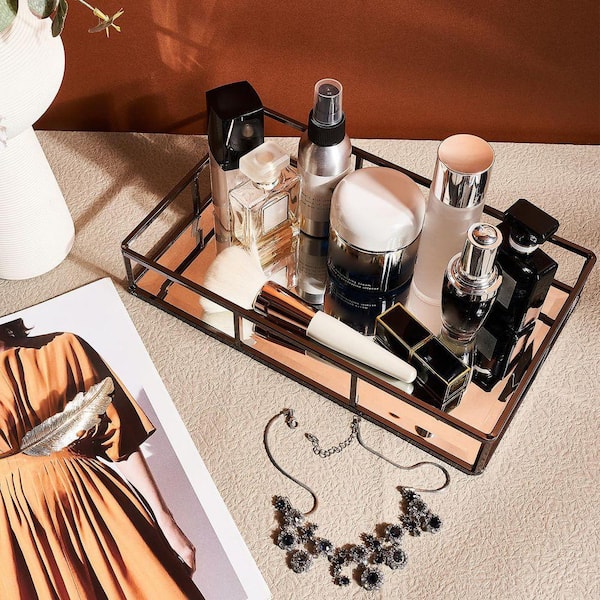 perfume tray for dresser Amazon.com: Vintage Gold Mirrored Vanity Tray Decorative Perfume and Makeup Organizer with Handles for Dresser, Bathroom or Jewelry Display, Large Size 13.8" X 9.6" X2.2" : Home & Kitchen