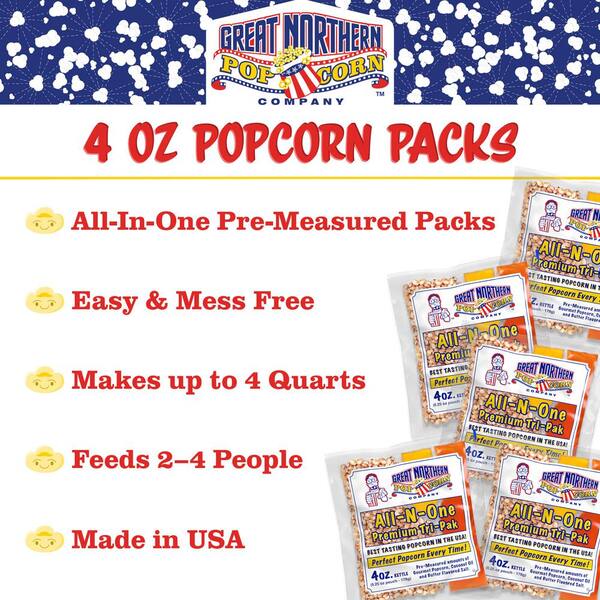 GREAT NORTHERN 4 oz. Blue Big Bambino Popcorn Machine with (24-Pack) of All  in 1-Popcorn Kernel Packets, Scoop, and Bags - 1.5 Gal. 83-DT6106 - The  Home Depot