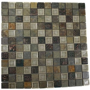 Roman Selection Emperial Slate With Deco 12 in. x 12 in. x 8 mm Glass Mosaic Floor and Wall Tile