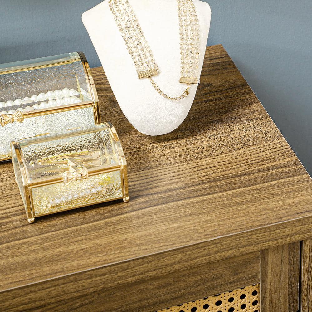 Versatile Brown Sideboard Buffet Cabinet with Rattan Doors