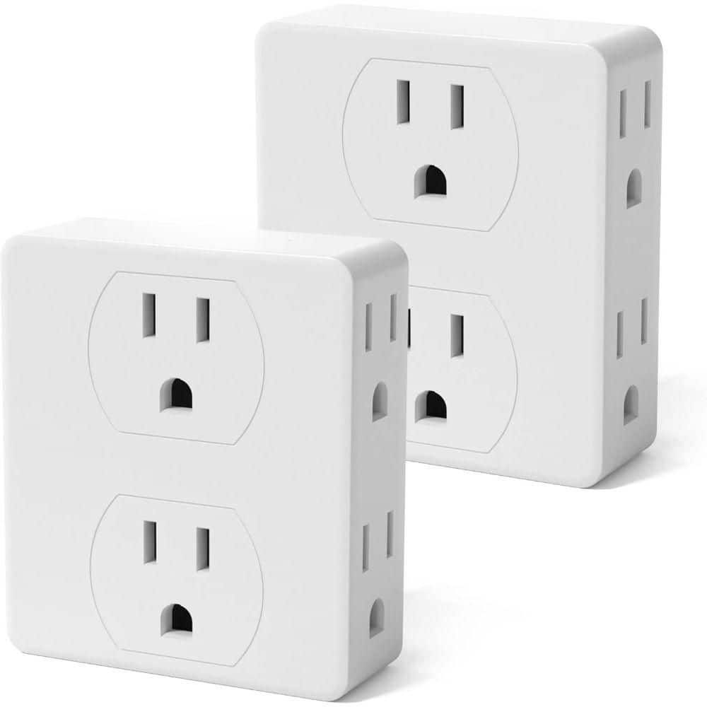 10Amp 120Volt Multiple Outlets Extender Adapter with 6 AC Power Socket, (2-