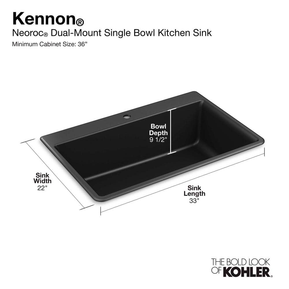 Matte Black 33" Stone Drop-In Single-Bowl Kitchen Sink