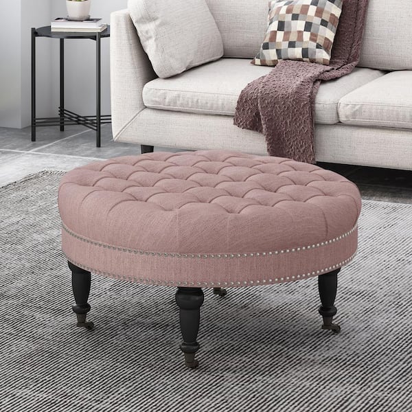 Cimarron Contemporary Round Ottoman With Rolling Casters