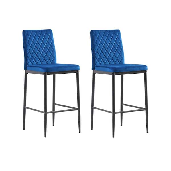 TIRAMISUBEST TD Garden Metal Outdoor Dining Chair with Blue Cushions (2-Pack)