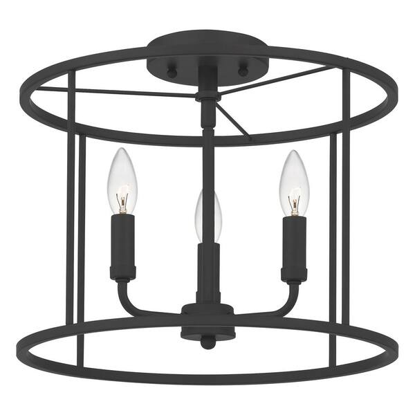 Quoizel Abner 14 in. 3-Light Matte Black Semi-Flush Mount 