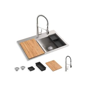 Lassen 33 in. Drop-in Single Bowl Stainless Steel Kitchen Sink Workstation with Faucet and Accessories