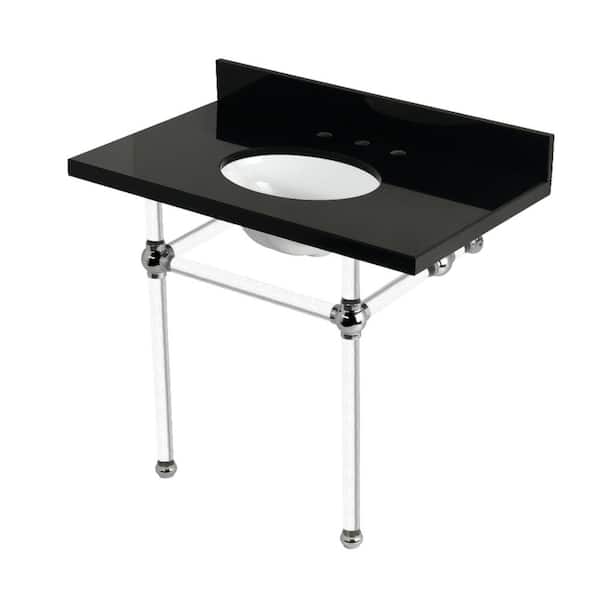 Kingston Brass Templeton 36 in. Granite Console Sink Set with Acrylic Legs in Black Granite/Polished Chrome