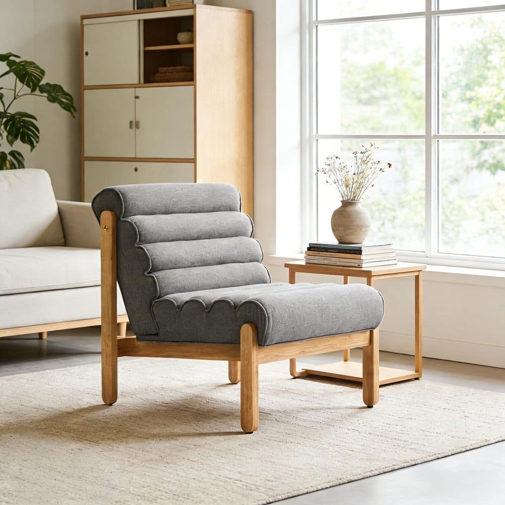 Dark Gray, Natural Polyester Arm Chair with Solid Wood Frame for Living Room, Bedroom or Office