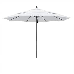 11 ft. Black Aluminum Commercial Market Patio Umbrella with Fiberglass Ribs and Pulley Lift in White Olefin