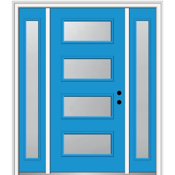 MMI Door 64.5 in. x 81.75 in. Celeste Left-Hand Inswing 4-Lite Frosted Painted Fiberglass Smooth Prehung Front Door w/ Sidelites