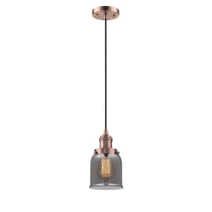 Bell 60-Watt 1 Light Antique Copper Shaded Mini Pendant Light with Tinted Glass Shade