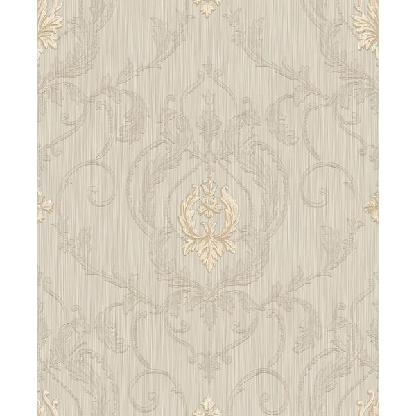 Unbranded Ornamenta 2-Beige/Gold Intricate Damask Medallion Non-Pasted Vinyl on Paper Material Wallpaper Roll (Covers 57.75 sq.ft)