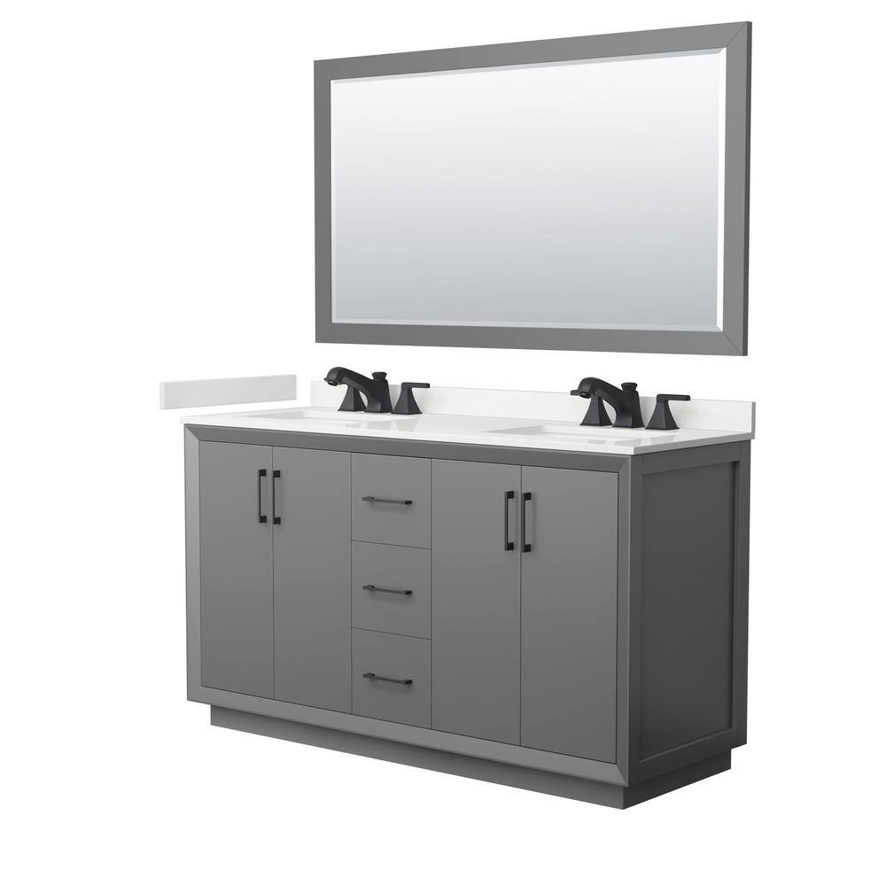 Strada 60 in. W x 22 in. D x 35 in. H Double Bath Vanity in Dark Gray with White Quartz Top and 58 in. Mirror price history on PriceWatchPro