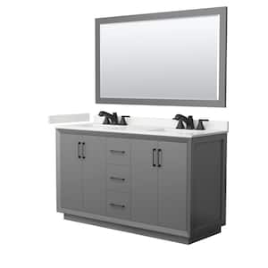 Strada 60 in. W x 22 in. D x 35 in. H Double Bath Vanity in Dark Gray with White Quartz Top and 58 in. Mirror
