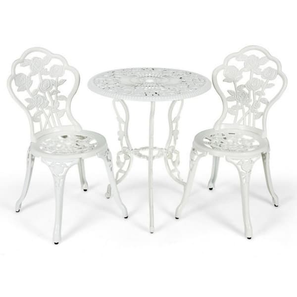 Clihome 3-Piece Aluminum Cast Outdoor Bistro Set Patio Furniture Set with Rose Design