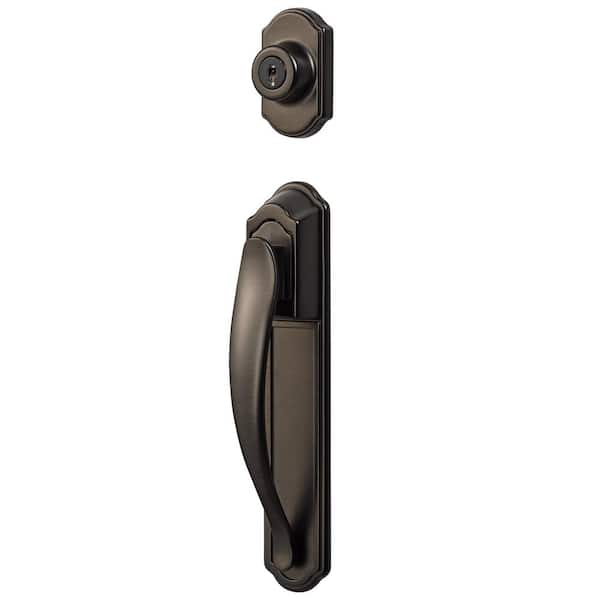 IDEAL SECURITY Oil Rubbed Bronze Deluxe Storm and Screen Pull Handle and Keyed Deadbolt