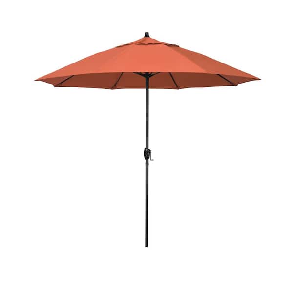 California Umbrella 7.5 ft. Black Aluminum Market Patio Umbrella Fiberglass Ribs and Auto Tilt in Sunset Olefin