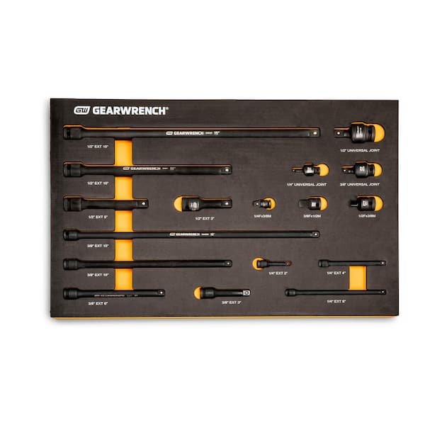 GEARWRENCH 1/4 3/8 in., 1/2 in. Impact Drive Tool Set with EVA Foam Tray (17-Pieces) 86524 - The Home Depot